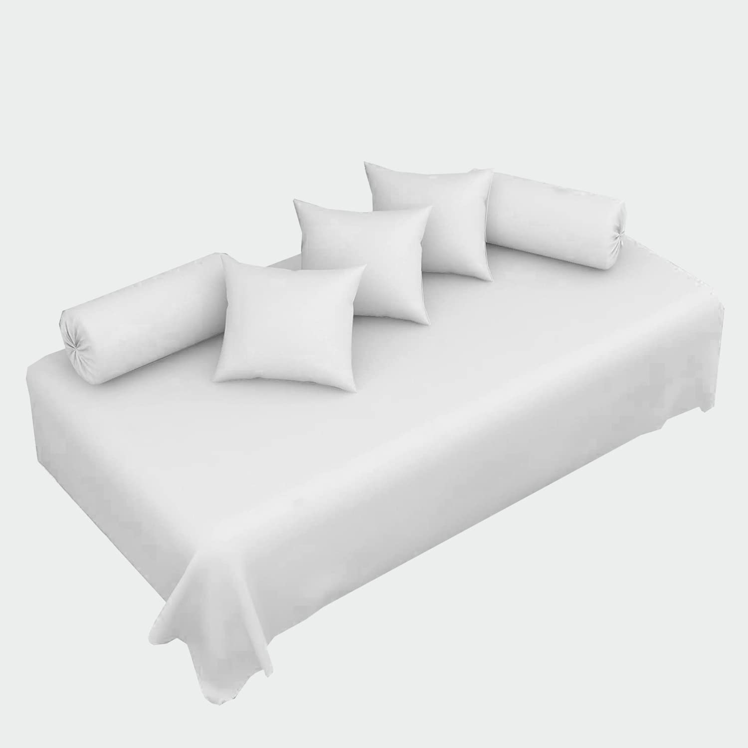 100% Cotton 6 Pieces 400 TC Diwan Set - Single bedsheet, 5 Cushions Covers and 2 Bolster Covers ( Diwan Sheet-60 X 90 Inches, Cushion Cover-16 X 16 Inches, Bolster Cover-16 X 32 Inches)-White Solid-image-8