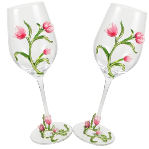 OUNONA 2piezas Copa De Vino Tulipán Decorativa Copas Boda Grabadas Para Licor Elegantemente Diseñadas