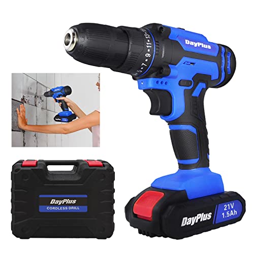 Atornillador Eléctrico Taladro Atornillador 45N.m, Destornillador Inalámbrico y LED, Baterías Litio 1 x 1500mAh, 25+1 Ajuste de Par, 26 Accesorios, Taladro Percutor y Maletín