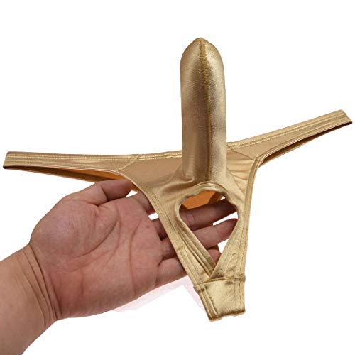 Sexy Men's Long Bulge Pouch Thong Underwear Balls Out Shiny T-back Soft & Stretchy G-string3