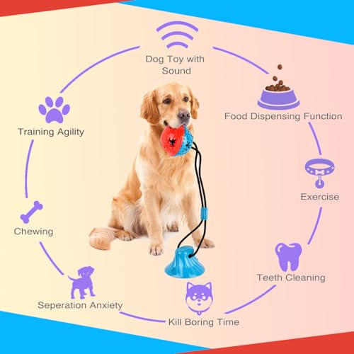 BUYGOO Hundespielzeug mit Saugnapf, Hunde Molar mit Saugnapf Kauseil Ball Pet Spielzeug Hund Zahnbürste Spielzeug für Hund Ziehen, Kauen, Spielen