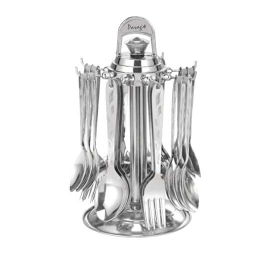 Parage Lily Premium Stainless Steel Cutlery Set - Set of 25 (Contains: 6 Master Spoons, 6 Tea Spoons, 6 Forks, 6 Soup Spoons) - Silver