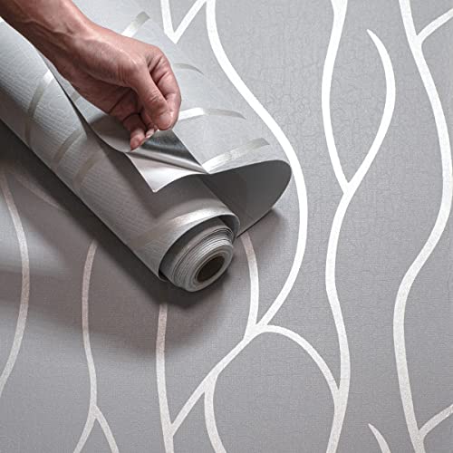 Kmiles Sliver Gray Peel And Stick Wallpaper 20.8" X 393", Curve Ripple, For Livingroom Bedroom Bathroom Self Adhesive Removable Non-Woven 3D Wallpaper #TOP4