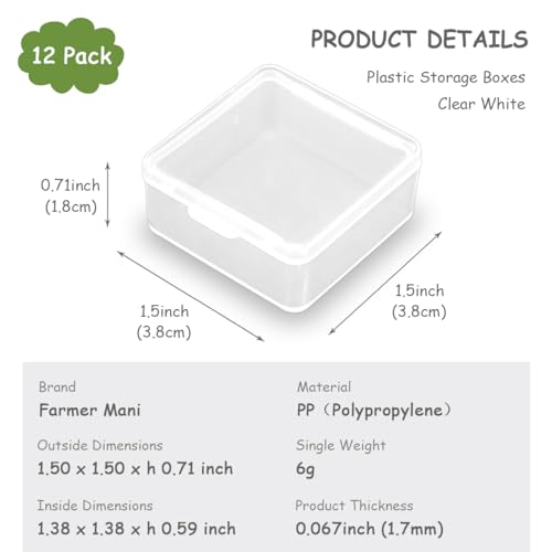 Image of 12 Pack Plastic Storage Cases with Lid, 1.5 x 1.5 x 0.71 Inch,Square Empty Clear Plastic Storage Containers for Small Items, Jewelry, Earrings, Necklace, Rings, Cosmetics, Threads, Beads, Crafts etc.