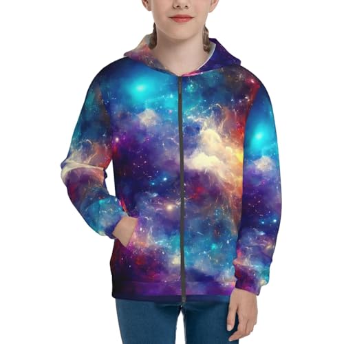 Nebula and Milky Way Kids Pullover Hoodies Boys Zip Up Sweatshirts Girls Athletic Clothes with Pocket3