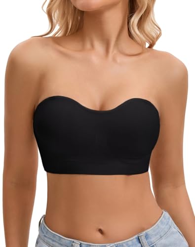 Image of Strapless Bra for Women Bandeau Bras Seamless Wireless Padded Tube Top T Shirt Bra