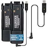 BAOFENG BL-8 3800mAh Li-ion High Capacity Extended Battery with Wired Charging Port Compatible UV-82HP UV-82C MIRKIT UV-82 MK3/5 BTECH Etc Two Way Radio (2Pack Battery+2USB Charger Cable)
