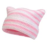 Women Beanie Warm Winter Hats, Soft Knit Lazy Beanie for Women, Women Cat Beanie，Women Fox hat, Slouchy Beanies for Women White Pink