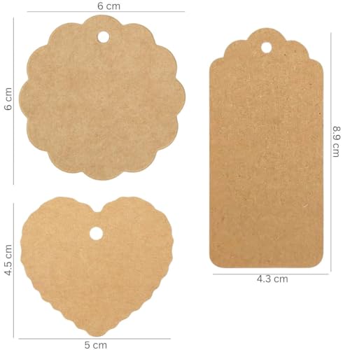Image of CVANU Writable Brown Gifts Tag Multi-Purpose Blank Hanging Tags with Jute Strong Twine for Wedding| Parties| Craft Decoration (6x6cm) (450pcs)