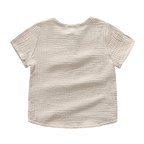 Ashmyova Boys Cotton Linen Shirt Toddler Boys Pocket Button Short Sleeve T Shirt Tees Tops2