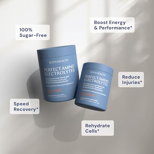 Image of BodyHealth PerfectAmino Electrolytes Powder No Sugar, Keto Sugar Free Fasting Electrolytes Drink Mix, Hydration Powder with Trace Minerals - Orange - 60 Servings