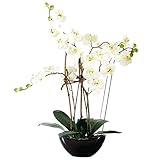 Künstliche Orchidee in einem schwarzen Keramik-Übertopf