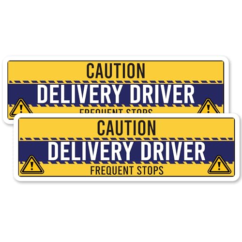 Image of Magnet Me Up Caution Frequent Stops Magnetic Decal - 3x10 Inch 2 Pack, UV Printed Yellow /Blue Automotive Vinyl Sign for Car, Delivery Driver Safety Magnet, Durable Weatherproof Accessory, Made in USA