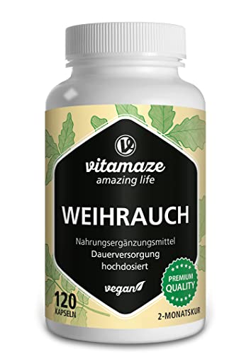 Encens D'Extrait de Boswellia Serrata Gélules, 120 Gélules Végétalien pour 2 Mois, 900 mg D'Extrait par Dose Quotidienne, 85% D'Acide de Boswellia, 100% de Boswelia Serrata Indien, Made in Germany Cover