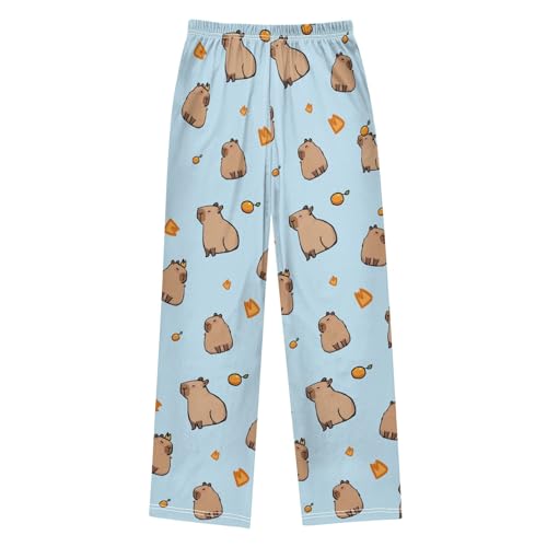 Lovely Simple Capybara Blue Pajama Pants Lounge Sleep Pants Elastic Waist Long Pajama Bottoms with Pockets for 6-14 Years2