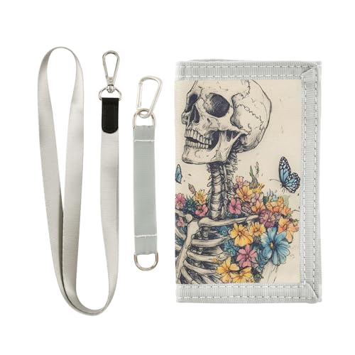 FOLIOSA Kids Wallet for Boys Girls Retro Skull Print Youth Wallet with Zipper Pocket Card Holders, Novelty Wallet 4.9×2.9 in
