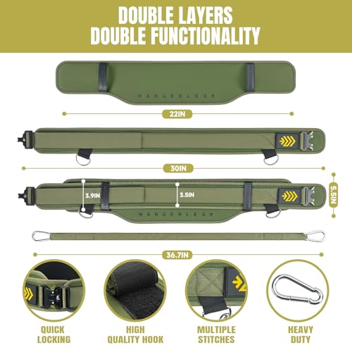 Image of MANUEKLEAR Quick Locking Weighted Belt, Double-Layer Dip for Weight Lifting, Weighted Pull Up for Powerlifting Squat (Green, S(26-29in))