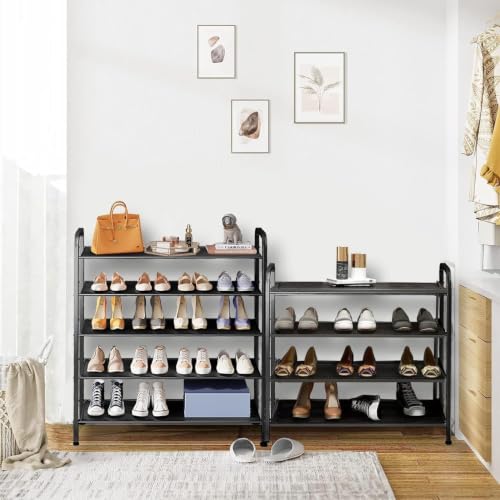 Image of 5 Tier Metal Shoe Rack for Entryway, Shoe Storage Organizer, Multi Layer Shoe Stand, Heavy Duty Shoe Shelf for Home, Bedroom, Closet & Living Home (Black, 5-Tier)
