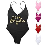 Lanunlly Costume da Bagno Intero Donna Costumi da Mare Interi Modellante Costume Scollo V Imbottito Contenitivo Sexy Team Bride Addio al Nubilato Monokini Push Up Spiaggia Beachwear Swimsuits