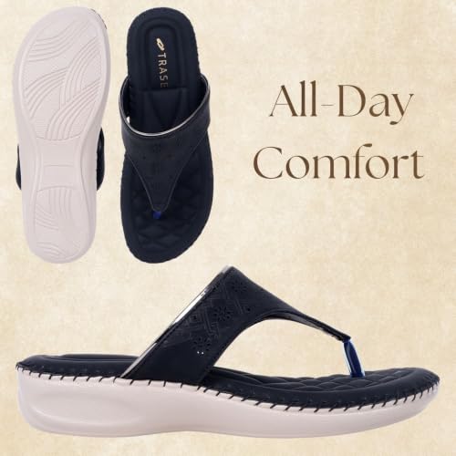 Image of TRASE Orthopedic Footwear for Women | Flat Ortho Slippers for Women Stylish | Soft Sole Ladies Chappal Fancy Comfortable Casual Footwear with Laser Cut Design