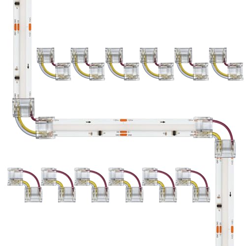 ENQIMAOYI 12pcs 12mm LED Connectors L-Shaped/Corner Connectors for 3-Pin RGB Smart IC COB LED Strip Lights,Solderless Terminal Extension Connection (3p-12mm-L 12pcs)