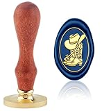 Hobbspring Vintage Western Wachssiegelstempel Mit Cowboystiefel Und Hut Design 30x20mm Ovaler Abnehmbarer Messingstempelkopf Mit Holzgriff Für Schulstart Umschläge Geschenkverpackungen Dekor