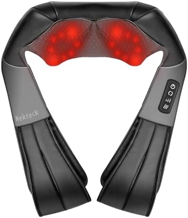 Nekteck Shiatsu Neck and Back Massager with Soothing Heat, Electric Deep Tissue 3D Kneading Massage Pillow for Shoulder, Leg, Body Muscle Pain Relief, Home, Office, and Car Use(No Battery), Black