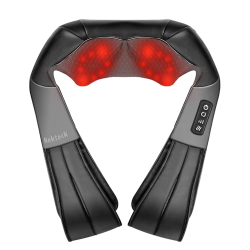 Nekteck Shiatsu Neck Massager with Heat for Pain Relief Deep Tissue, 2026 Upgraded 3D Back Shoulder Kneading Massage Pillow, Body Muscle Relaxation Tools Gifts for Him Her, Black (NOT Cordless)