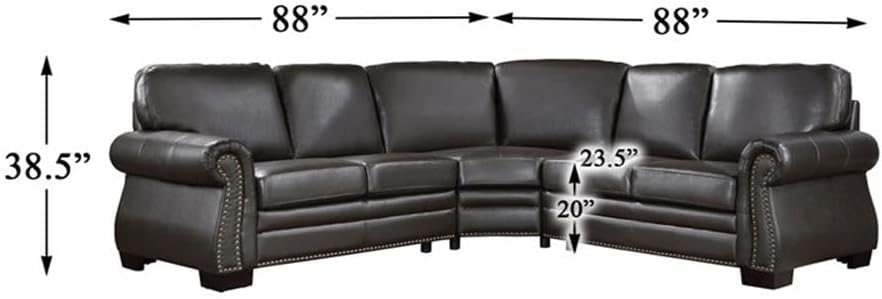 Lexicon Wareham 3-Piece Traditional Plywood and Leather Sectional in Brown