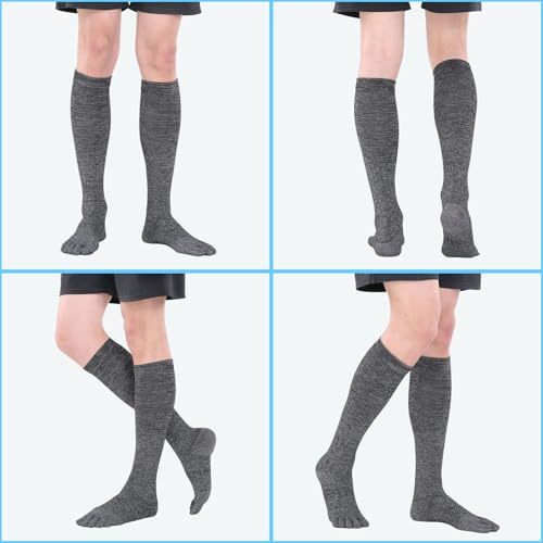 Image of cool-max Compression Toe Socks for Women Men 15mmHg 3 Pairs Knee High Socks for Athletic Running Hiking Cycling Working Dark Grey Xlarge