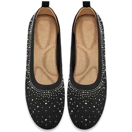 Almusen Flats for Women Dress Shoes: Comfortable Soft Knit Ballet Flats Glitter Round Toe Casual Work Business Shoes for Office Driving Wedding