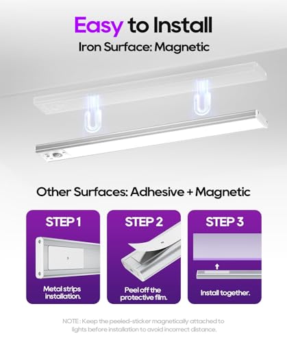 Image of 2 Pack 3200mAh Motion Sensor Under Cabinet Lights, 3 Color Temperature, Battery Powered, Kitchen, Closet, Bedroom