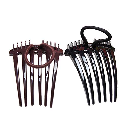 Beaupretty Ponytail Hair Comb with Elastic Rubber Band,Simple Styles Fountain Flip Headdress Fluffy Inserts Combs,4pcs(Black+Coffee)