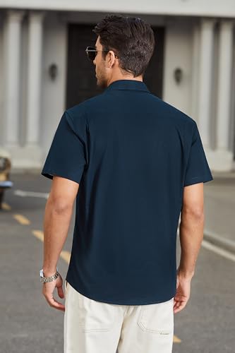 HISDERN Mens Short Sleeve Button Down Shirts Work Casual Button Up Relaxed Fit Summer Shirt with Two Pockets2