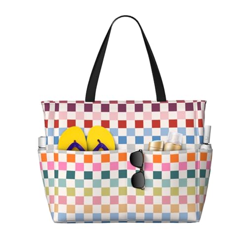 Hand Painted Polka Dots Beach Bag Women Tote Bag Pool Bag With Zipper For Gym Grocery Travel With Wet Pocket