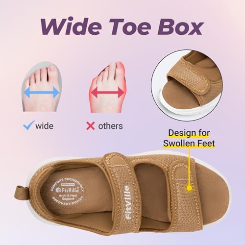 Image of FitVille Diabetic Sandals for Women Wide Width with Arch Support, Adjustable Dual Straps Wide Sandals for Women