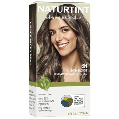 Naturtint 6N Dark Blonde Permanent Hair Color (Pack of 1), Ammonia Free, Vegan, Cruelty Free, up to 100% Gray Coverage, Long Lasting Results (Packaging may vary)