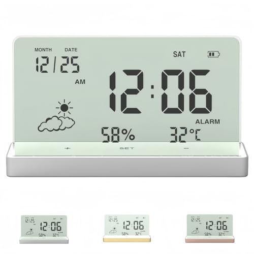 ShineLuxe電子目覚まし時計デスクトップ時計、デジタル目覚まし時計、透明な大画面の温度/湿度/日付表示を備えたクリエイティブでクリアなデジタル時計 ゴールド (メタリックシルバー)