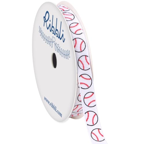 Ribbli Baseball Grosgrain Ribbon 3/8-Inch x 10-Yard Use for Team Hair Bows Wreath Sport Lanyards Gift Wrapping Party Decoration