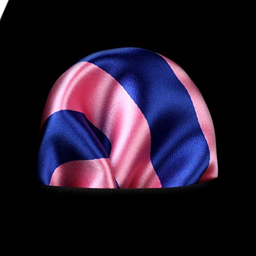 HISDERN Ties for Men Pink Stripe Tie and Pocket Square Set Business Blue Striped Silk Necktie Handkerchief Formal Wedding Neckties Classic 3.4'' - Thumbnail 7