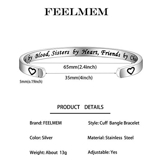 FEELMEM Cousin Bracelet Cousins By Blood Sisters By Heart Friends By Choice Bangle Cousin Jewelry Gift for Cousins (Silver)2