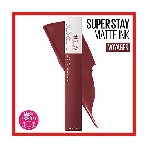 Maybelline Super Stay Matte Ink Liquid Lipstick Makeup, Long Lasting High Impact Color, Up to 16H Wear, Voyager, Deep Red, 1 Count