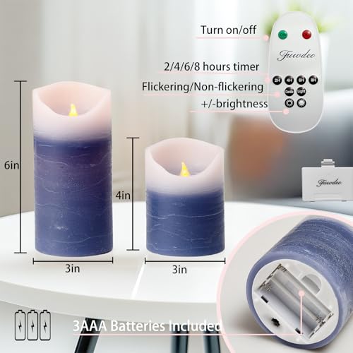 Image of Blue Flameless Candles with Remote and Timer, 4 Pack Real Wax LED Pillar Candles Battery Operated with Flickering Flame,Flickering LED Candles for Christmas Gift Party Home Decor (Blue)