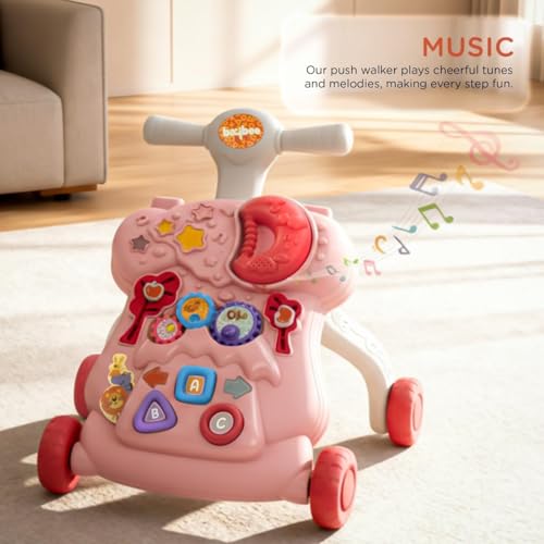 Image of Baybee Lilo Baby Walker for Kids, Baby Push Walker with Music, Rotating Gears & Grip Handle | Activity Kids Walker for Baby Toddlers | Walkers for 0 to 2 Years Boy Girl (Pink)