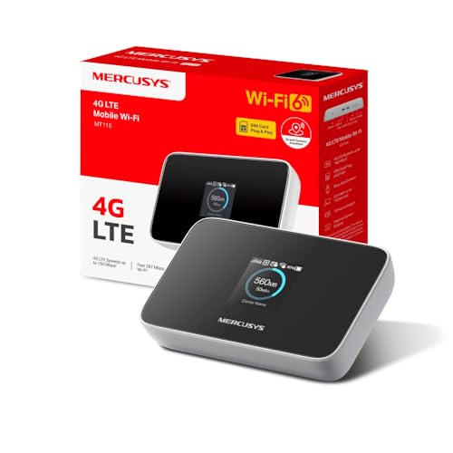 TP-Link MT115 Mercusys Hotspot 4G LTE Mobile Wi-FI, MiFi 6 AX300 Jusqu’à 287 MB/s, Pocket WiFi Portable, Batterie 2400 mAh, Écran LCD, Jusqu’à 10 appareils,...