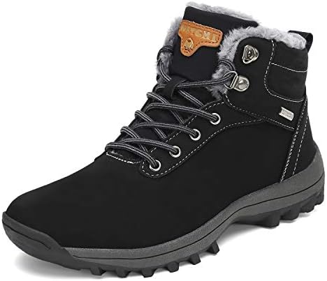 Mishansha Women's Hiking Boots Trekking Walking Men's Warm Snow Boots Fur Lined Anti-Slip Water Resistant Black 8.5 Women/7 Men