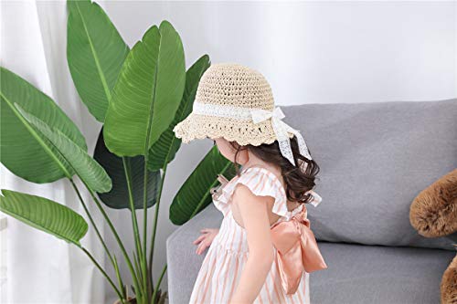 Toddler Little Kids Girls Straw Sun Hat With Bowknot Child Floppy Beach Summer Protection Hats #TOP6