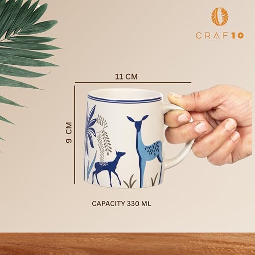 Image of CRAF10 Blue Stag Ceramic Tea /Coffee Mug - Single Piece, 330 ML, Elegant & Durable, Microwave Safe, Pack of 1, Office use