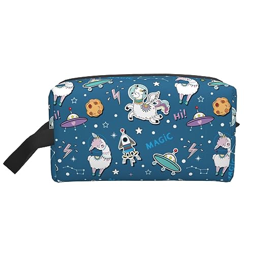 Borsa per il trucco Llamas Toiletry Pouch Portatile Viaggio Lavaggio Sacchetto di Immagazzinaggio con Cerniera Impermeabile Cosmetico Accessori Organizzatore Simpatico lama spaziale