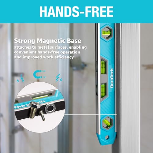 DURATECH Magnetische torpedo-waterpas, 300 mm, met 4 ampullen met hoge zichtbaarheid, hoek 45/0, 5 lijnen/90 graden, behuizing van aluminiumlegering, krachtige magneetvoet - Afbeelding 6